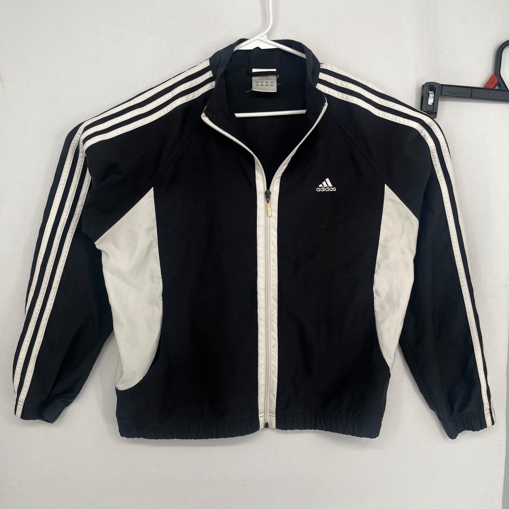 Adidas Track Jacket Black White Colorblock 3 Stripe Full Zip Windbreaker 3353